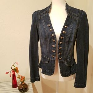 Military Style Peplum Denim Jean Jacket